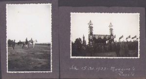 Regele Carol al II-lea și Marele Voievod Mihai (stânga), respectiv tribuna oficială, lot de două fotografii de la manevrele regale de la Sibiu, 1937