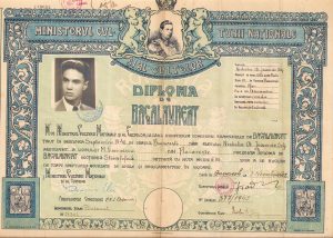 Diplomă de bacalaureat Liceul M. Eminescu din București, 1942