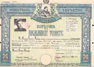 Diplomă de bacalaureat Liceul M. Eminescu din București, 1945