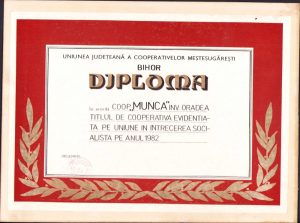 Diplomă Cooperativă evidențiată pe Uniune, 1982, Oradea