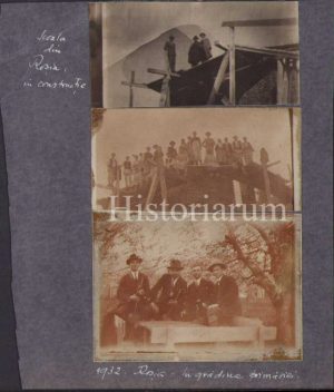 Lot de 3 poze cu școala din Roșia, Sibiu, în construcție, 1932