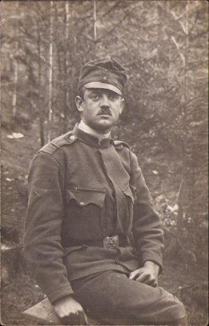 Soldat austro-ungar pe frontul românesc, 1917. Ștampilă K.k. Landsturm-Etappenbataillon No 497 și Zensuriert. Feldpost 234, număr poștal alocat între octombrie 1916 și martie 1918 unității sale prezente în România