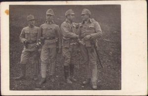 Gradați austro-ungari, fotografie trimisă la Criț, județul Brașov, 1915, ștampilă kk Inft Reg v Hindenburg Nr 69, Gruppe Major Saraca, Idria
