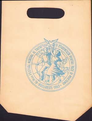 Pungă din hârtie cu reclamă Festivalul Mondial al Tineretului și Studenților, 1953
