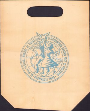 Pungă din hârtie cu reclamă Festivalul Mondial al Tineretului și Studenților, 1953