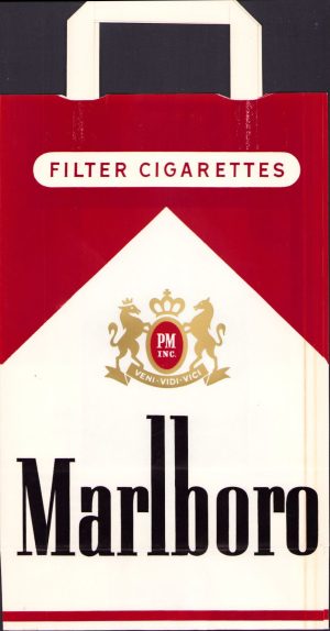 Pungă din hârtie cu reclamă la țigări "Marlboro"