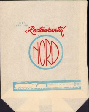 Pungă din hârtie cu reclamă Restaurant "Nord" din București, perioada comunistă