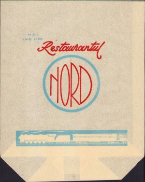Pungă din hârtie cu reclamă Restaurant "Nord" din București, perioada comunistă