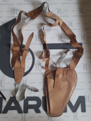Toc din piele maro cu ham, pentru pistol/Brown leather holster with harness for pistol