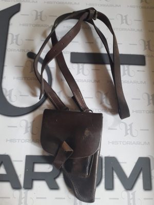 Toc românesc din piele maro pentru pistol, cu curea