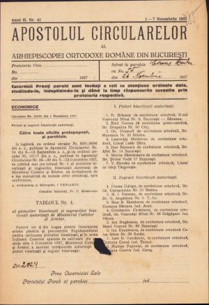 Apostolul circularelor, 41/1937, Arhiepiscopia Ortodoxă Română București