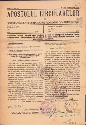 Apostolul circularelor, 42/1937, Arhiepiscopia Ortodoxă Română București