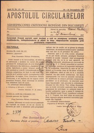 Apostolul circularelor, 47/1937, Arhiepiscopia Ortodoxă Română București