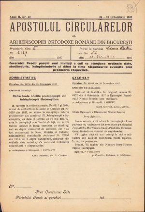 Apostolul circularelor, 40/1937, Arhiepiscopia Ortodoxă Română București
