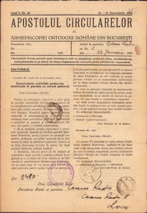 Apostolul circularelor, 40/1936, Arhiepiscopia Ortodoxă Română București