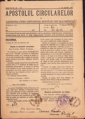 Apostolul circularelor, 13/1937, Arhiepiscopia Ortodoxă Română București