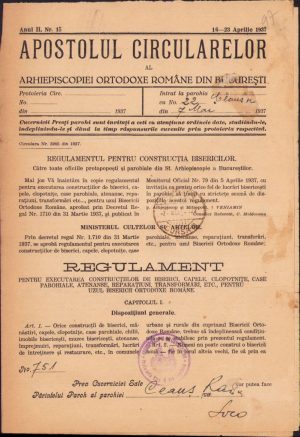 Apostolul circularelor, 15/1937, Arhiepiscopia Ortodoxă Română București