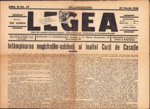 Legea, ziar de publicațiuni legale, informațiuni judiciare și jurisprudență, București, 47/1936