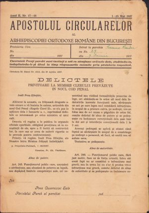Apostolul circularelor, 17/1937, Arhiepiscopia Ortodoxă Română București