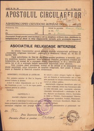 Apostolul circularelor, 20/1937, Arhiepiscopia Ortodoxă Română București
