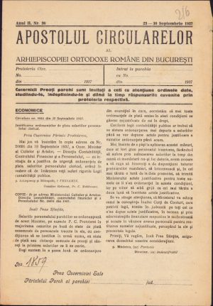 Apostolul circularelor, 36/1937, Arhiepiscopia Ortodoxă Română București