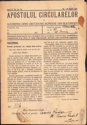 Apostolul circularelor, 23/1937, Arhiepiscopia Ortodoxă Română București