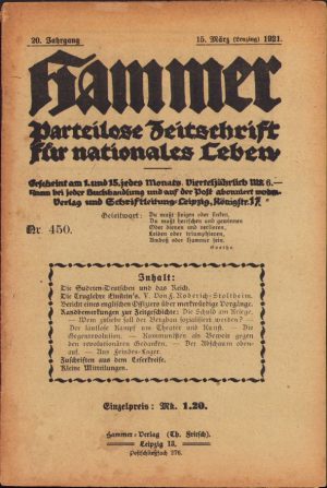 Hammer, Parteilose Zeitschrift für nationales Leben, revistă protonazistă, 450/1921