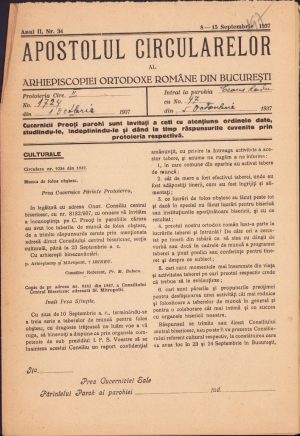 Apostolul circularelor, 34/1937, Arhiepiscopia Ortodoxă Română București
