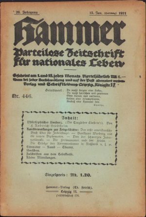 Hammer, Parteilose Zeitschrift für nationales Leben, revistă protonazistă, 446/1921