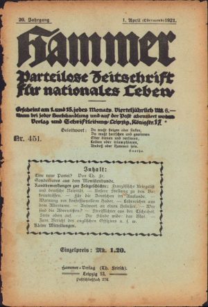 Hammer, Parteilose Zeitschrift für nationales Leben, revistă protonazistă, 451/1921