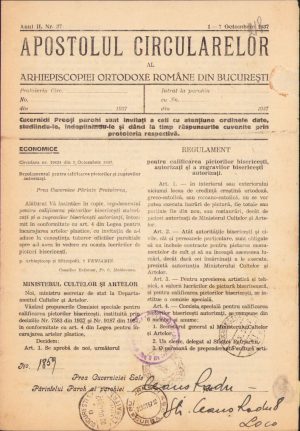 Apostolul circularelor, 27/1937, Arhiepiscopia Ortodoxă Română București