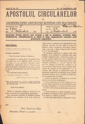 Apostolul circularelor, 35/1937, Arhiepiscopia Ortodoxă Română București