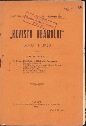 Revista Neamului, nr. 1, anul I, Iași, 1915