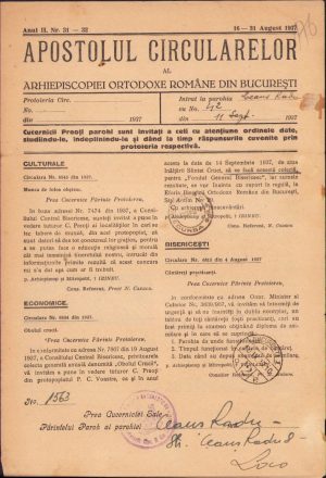 Apostolul circularelor, 31/1937, Arhiepiscopia Ortodoxă Română București