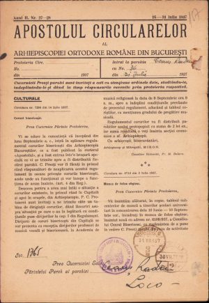 Apostolul circularelor, 27/1937, Arhiepiscopia Ortodoxă Română București
