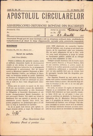 Apostolul circularelor, 10/1937, Arhiepiscopia Ortodoxă Română București