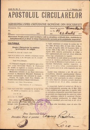 Apostolul circularelor, 9/1937, Arhiepiscopia Ortodoxă Română București