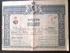 Diplomă de bacalaureat Liceul "Unirea" din Focșani, 1936