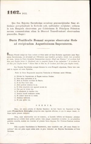 Traseul vizitei în Transilvania a împăratului Franz Joseph, cu locurile de înnoptare, 1852, traseu care a fost modificat de Avram Iancu pentru a-l întâlni pe acesta, 26 iunie 1852, Cluj