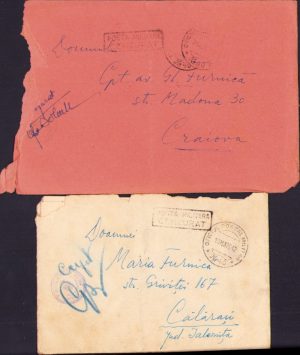 Lot de 2 scrisori cu plic cu ștampila Oficiul Poștal Militar 40 și Compania Poliție, 1942