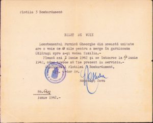 Bilet de voie pentru un ofițer, Flotila 3 Bombardament, 1942