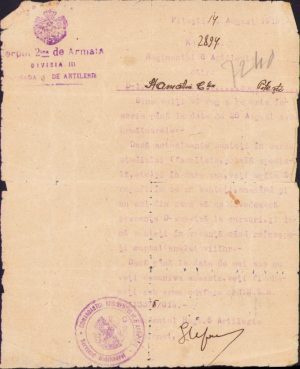 Document semnat olograf de comandantul Regimentului 6 Artilerie din Pitești, 1919