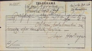 Telegramă expediată de ofițerii Regimentului 23 Infanterie din Bazargic, 1940