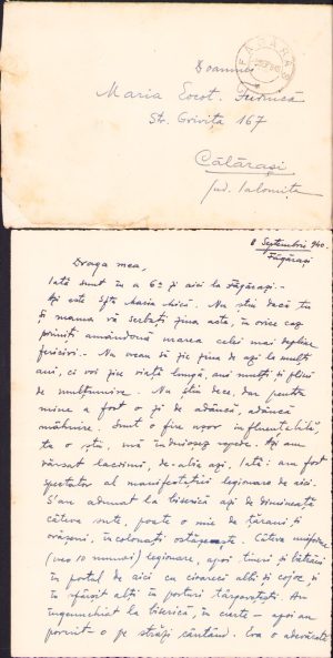 Scrisoare despre manifestația legionară de la Făgăraș 8 septembrie 1940 și starea de spirit a soldaților români în urma cedării Ardealului de Nord-Vest după Diktatul de la Viena