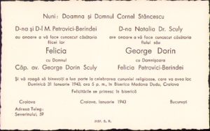 Invitație la nunta căpitanului aviator George Dorin Sculy (Dorin Sculi) din Grupul 5 Bombardament, Craiova, 1943