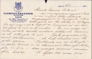 Scrisoare cu antetul Clement Dragomir, proprietar de vii/viticultor, scrisă manu propria de acesta, Aiud, 1941