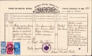 Extras din registrul mitrical pentru cununați, Chișinău, pentru căsătoria căpitan dr. Constantin Stamatiu, preot Ilie Tocan, 1930