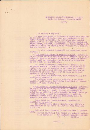 Raport privitor la situația spitalelor de zonă interioară ale Corpului 1 Armată și Corpului 3 Armată, iunie 1944, întocmit de medicul-șef al Corpului 3 Armată, lt.-col. Constantin Stamatiu