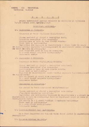 Raport asupra controlului sanitar în unitățile și spitalele militare de zonă interioară din Basarabia și Moldova, 1943