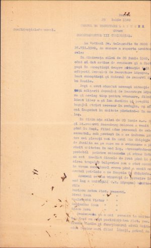 Raport al Cercului de recrutare Lăpușna, Basarabia privitor la cazurile de lașitate, respectiv de curaj și devotament față de Țară în timpul cedării Basarabiei către URSS în iunie 1940